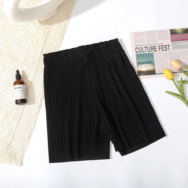 Summer Fold Trendy High Waist Loose Mid-Length Wide Leg Pants Outdoor Slim Look Casual Shorts Women Bermuda Shorts