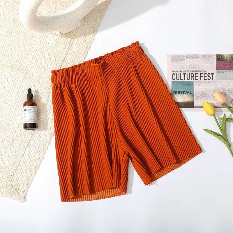 Summer Fold Trendy High Waist Loose Mid-Length Wide Leg Pants Outdoor Slim Look Casual Shorts Women Bermuda Shorts