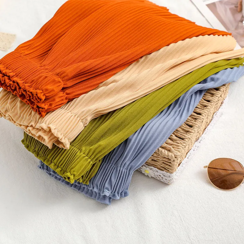 Summer Fold Trendy High Waist Loose Mid-Length Wide Leg Pants Outdoor Slim Look Casual Shorts Women Bermuda Shorts
