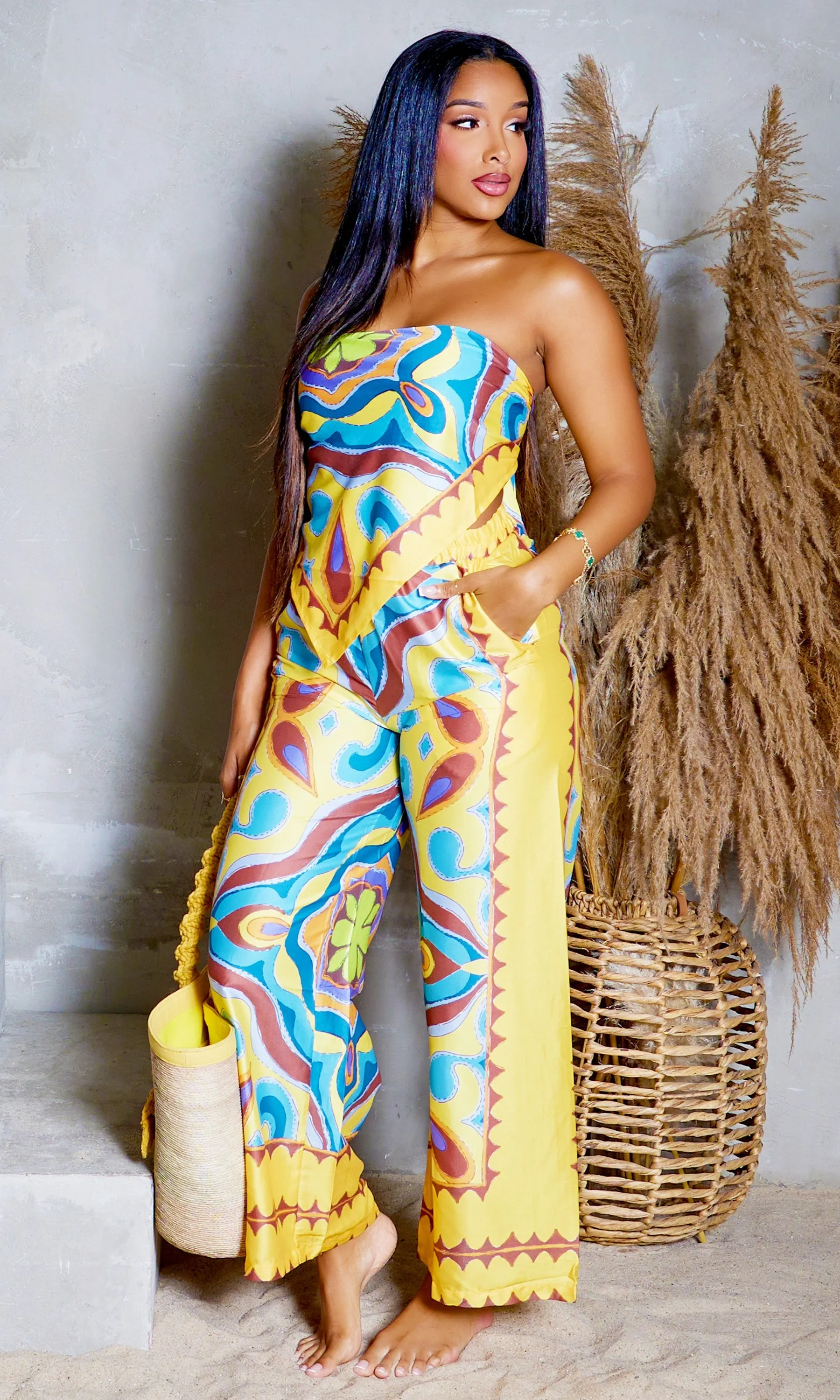 Sunny Spirit Printed Tube | Pants Set - Yellow Amarillo FINAL SALE