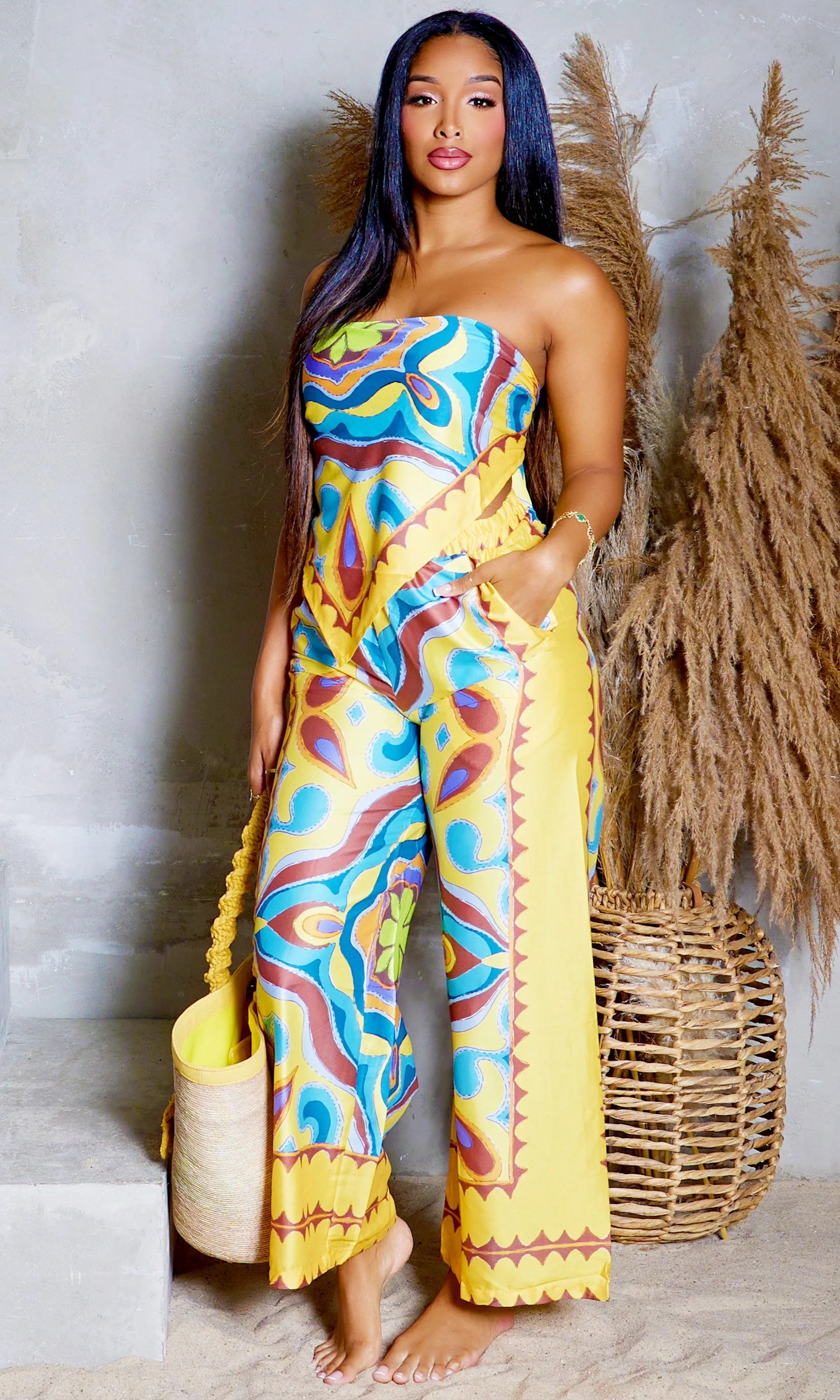 Sunny Spirit Printed Tube | Pants Set - Yellow Amarillo FINAL SALE