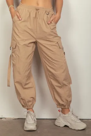 Taupe Elastic Waist Woven Cargo Pants
