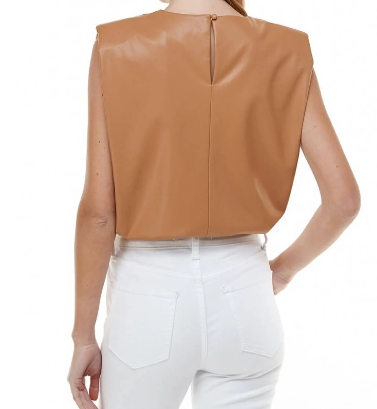 The Tammy Top: Pleather Sleeveless Power Shoulder Top