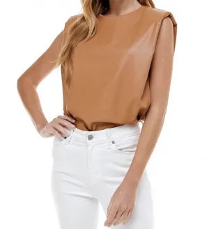 The Tammy Top: Pleather Sleeveless Power Shoulder Top