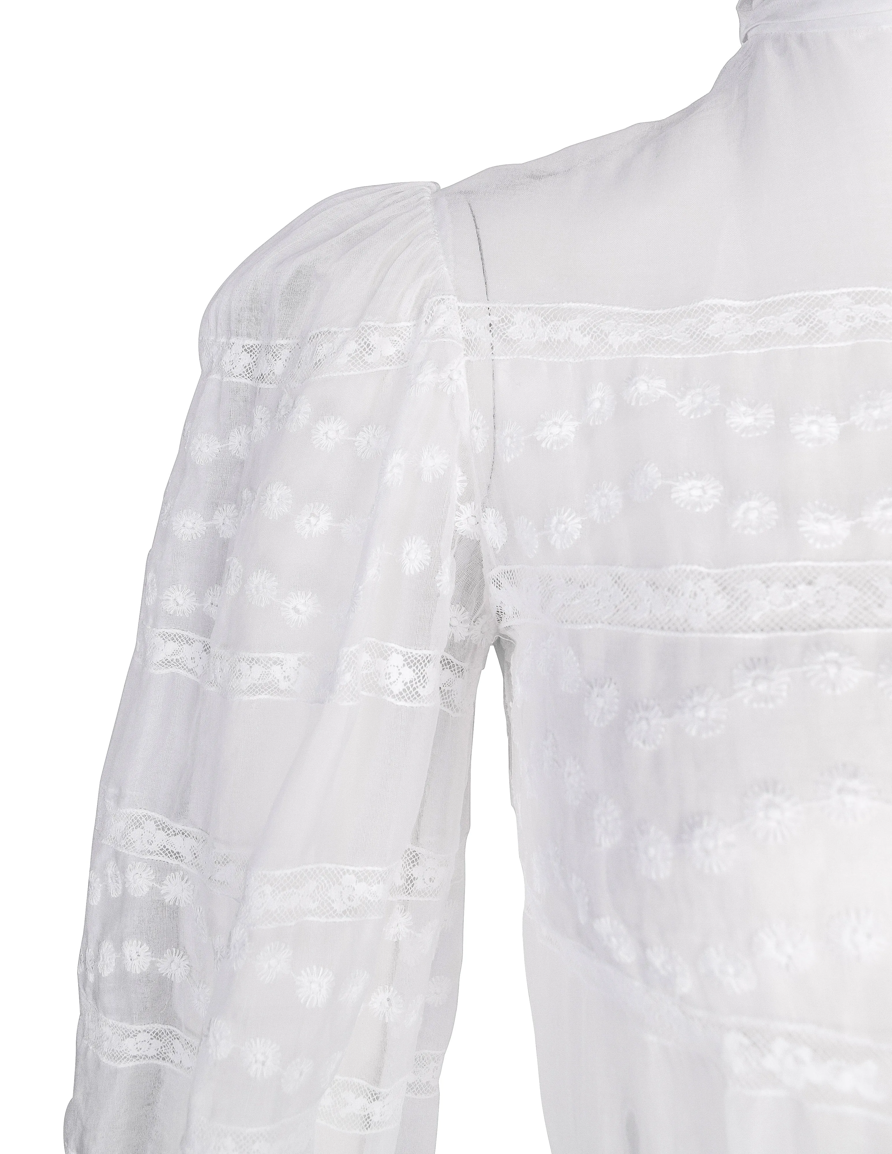 Vintage Early 1940s White Floral Embroidered Sheer Organdy Dress
