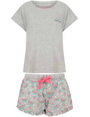 Watermelon Print 2 Pcs Shortie Lounge Set in Light Grey Marl - Tokyo Laundry