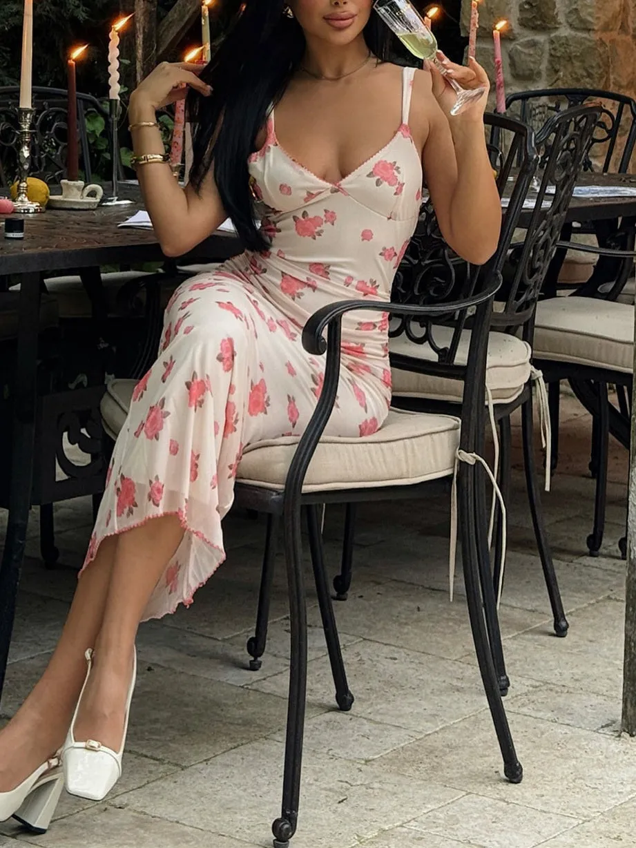 Wenkouban-Christmas Thanksgiving Gift New Year's Eve Dress party look inspos back to school dress  Rose Floral Sweetheart Neckline Midi Dress