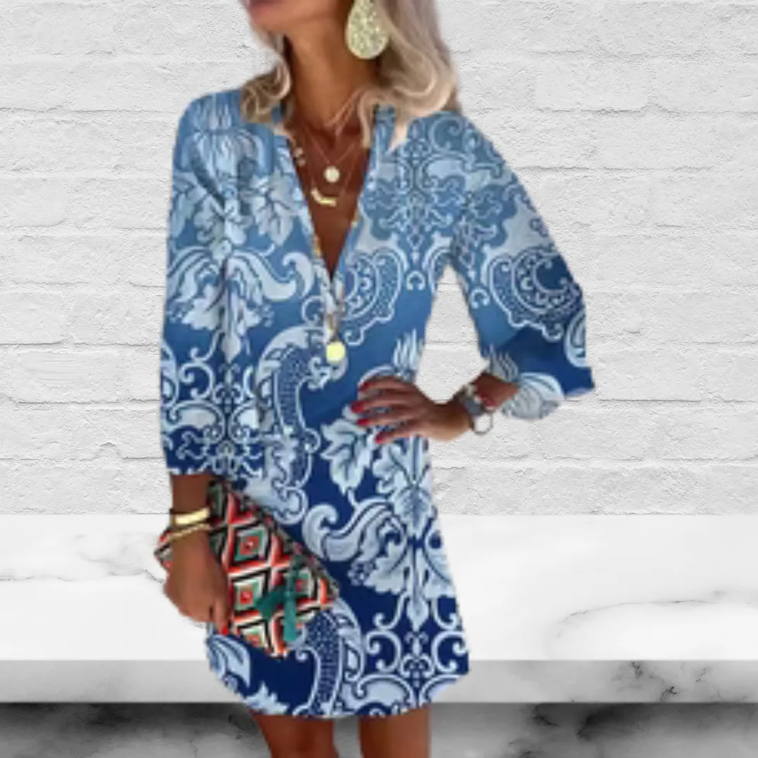 Women's Loose V Neck Long Sleeve Casual Midi Dress