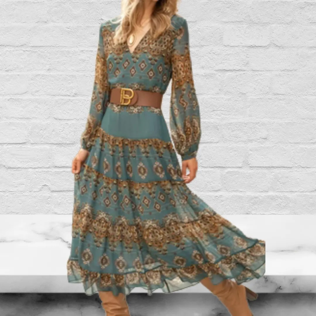 Women's V Neck Chiffon Vacation Ethnic Dress