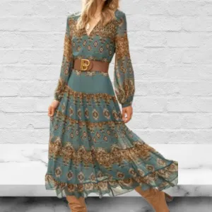 Women's V Neck Chiffon Vacation Ethnic Dress