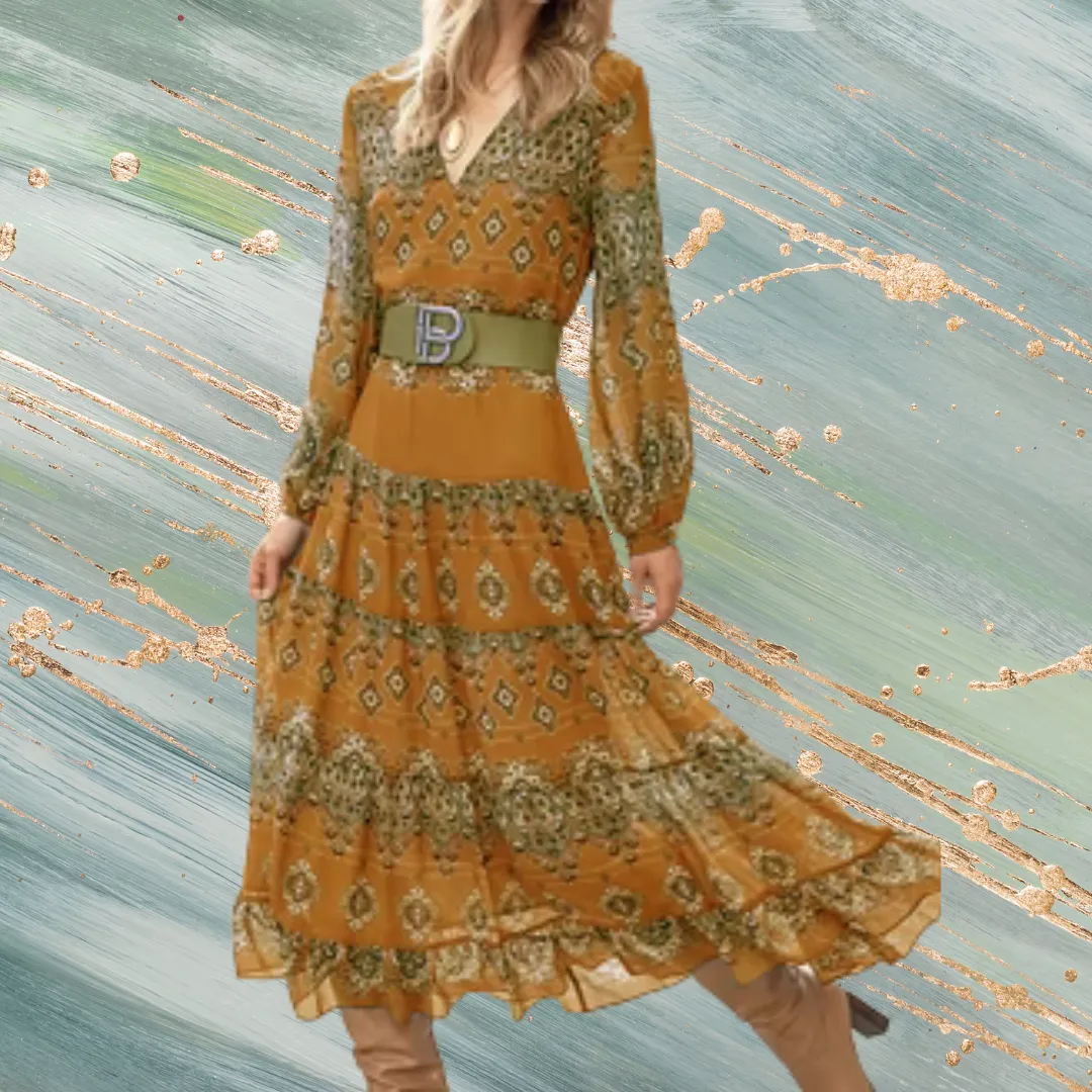 Women's V Neck Chiffon Vacation Ethnic Dress