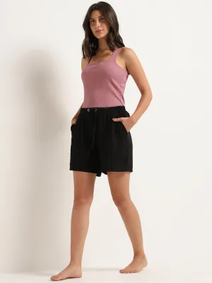 Wunderlove Solid Black Cotton-Blend Relaxed Fit Shorts